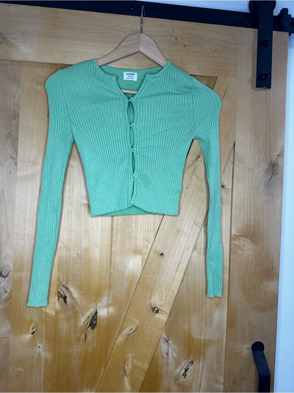 Cotton On Mint Green Ribbed Button-Up Cropped Cardigan